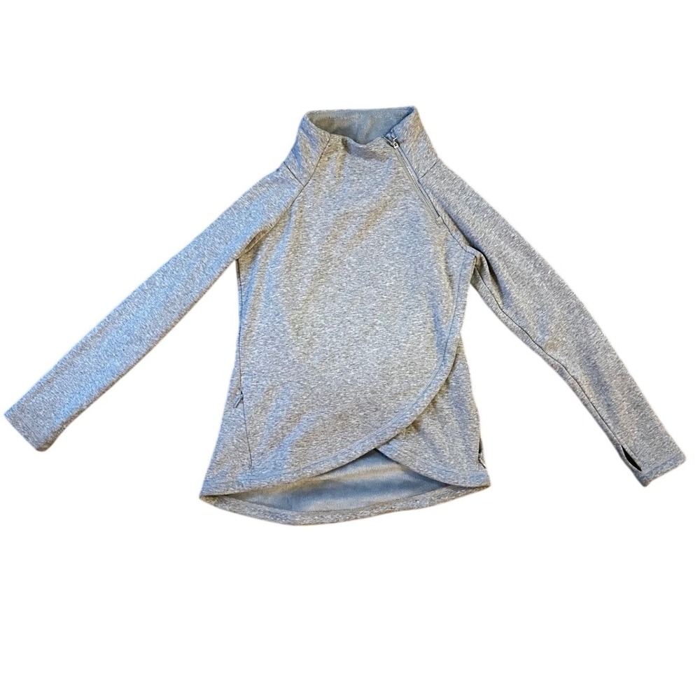 Athleta Gray Mock Neck Zip Front Cross Over Tunic Sweatshirt XXS